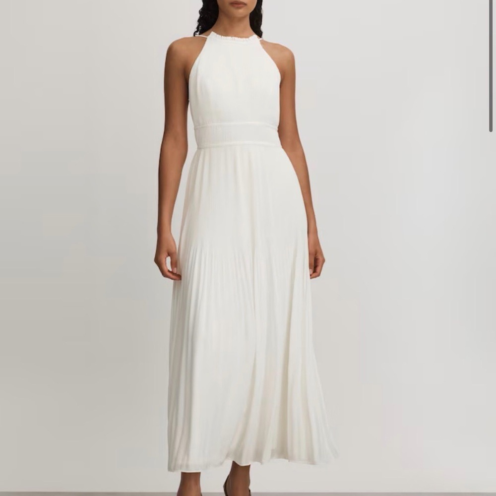 AMUR Garren Plissé Halter Midi Dress Ivory Bridal Shower Wedding 4 NWT $970